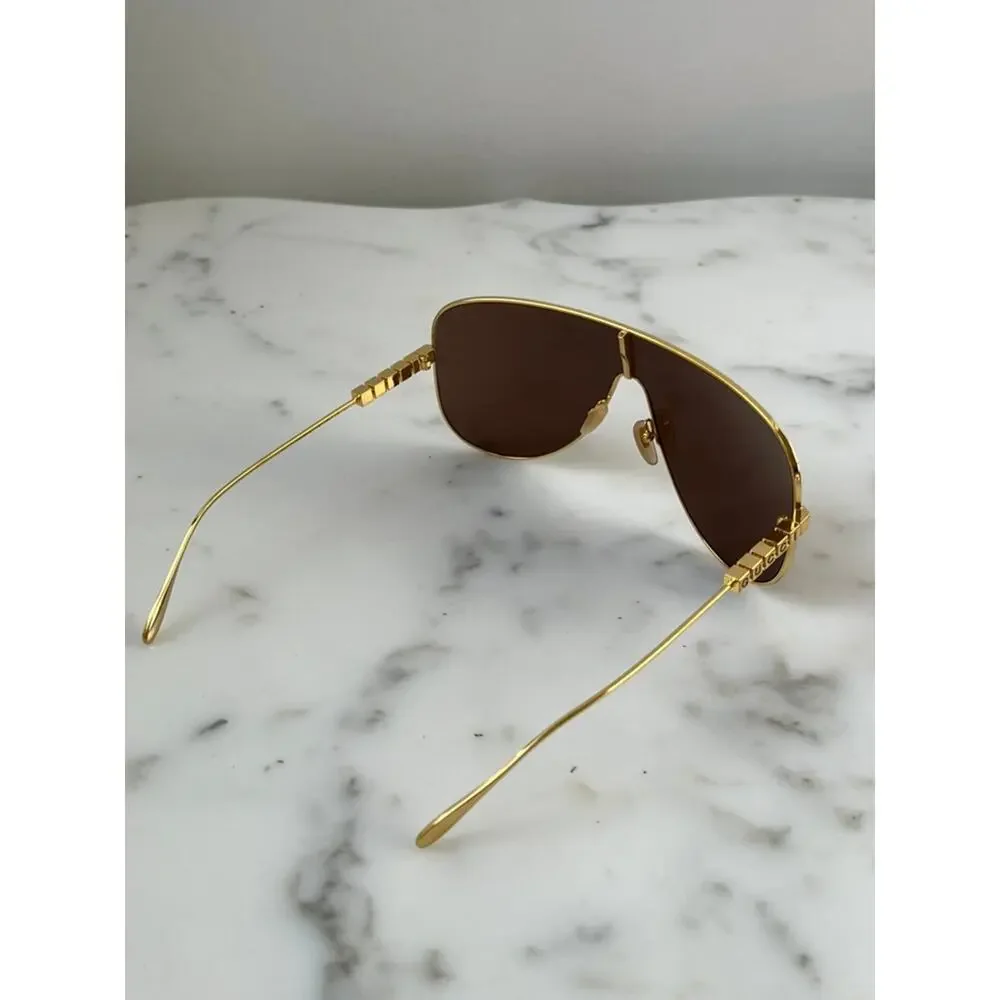 NEW Gucci GG1436S Gold Metal Shield Brown Sunglasses $640